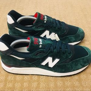 New Balance 998 Forest Green Suede/Red/Navy Blue